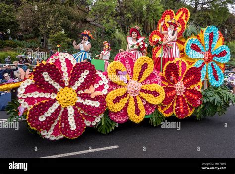 Festival float during the main Madeira Flower Festival parade Stock ...