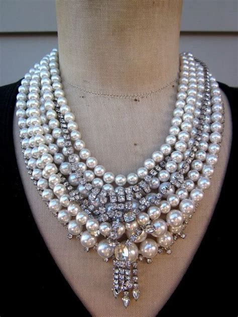 RESERVED Vintage Pearl Necklace, Rhinestone Necklace, Wedding Jewelry ...