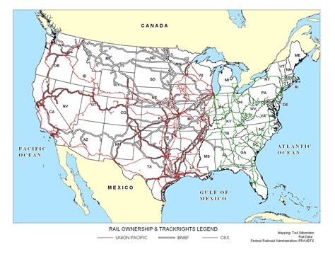 US freight railroad map - US freight train map (Northern America ...