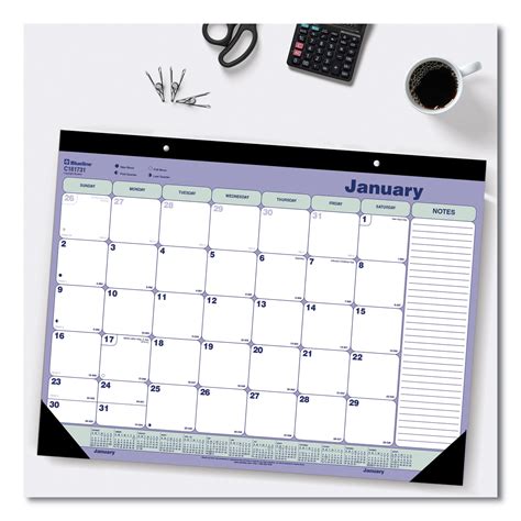 Monthly Desk Pad Calendar, 21.25 x 16, White/Blue/Green Sheets, Black ...