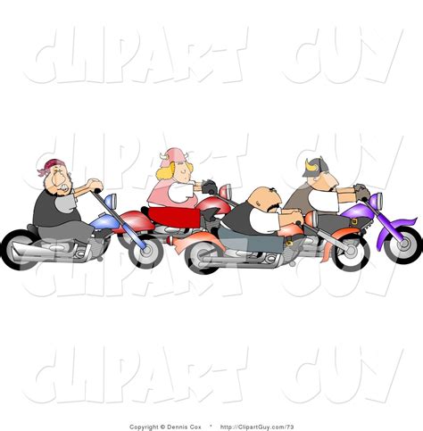 Clip Art of a Gang of Biker Men and Woman Riding Motorcycles Together ...