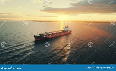 Container ship at sunset. stock illustration. Illustration of ...