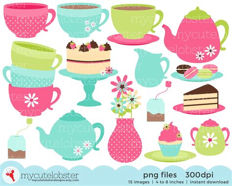 Tea Party Clipart Set Clip Art Set of Teacups Teapots Tea - Etsy UK