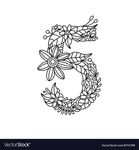 Number 5 coloring book for adults vector image on VectorStock | Numbers ...