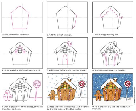 Easy How to Draw a Gingerbread House Tutorial Video and Gingerbread ...