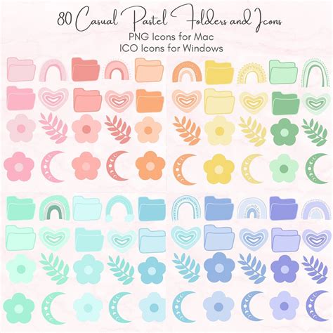 80 casual pastel folder icons for desktop and file management works ...