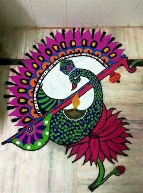 20 Beautiful & Simple Peacock Rangoli Designs - K4 Craft