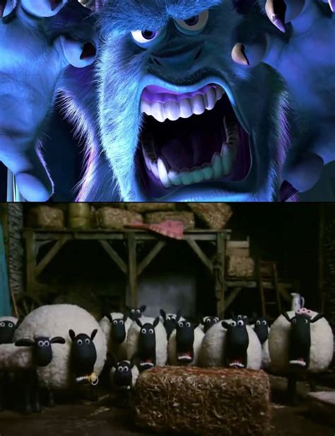 Sulley Scares Shaun and the Flock by DarkMoonAnimation on DeviantArt