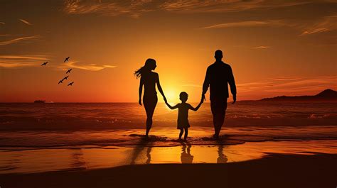 Family silhouette playing on the beach at sunset 27597303 Stock Photo ...