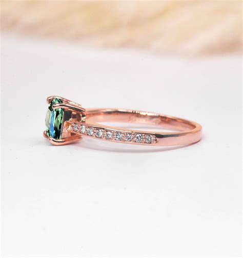 Cushion cut teal sapphire engagement ring - DIORAH JEWELLERS