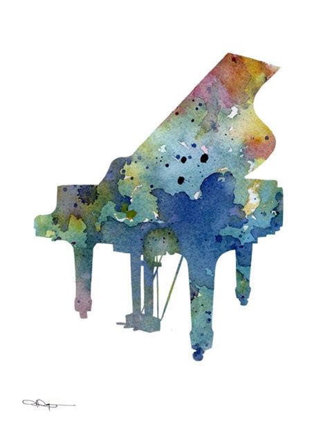 Blue Piano Art Print Abstract Watercolor Painting Music | Etsy