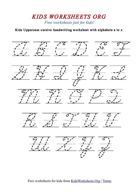 Kids Cursive Handwriting Worksheets A-Z Uppercase | Kids Worksheets Org