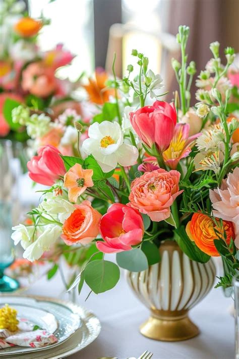 A Dining Table Featuring a Stunning Centerpiece of Fresh Stock Image ...