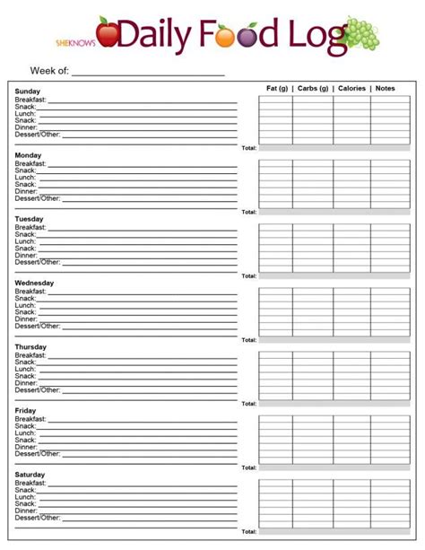 Printable Daily Food Intake Log | Food journal printable, Food log ...