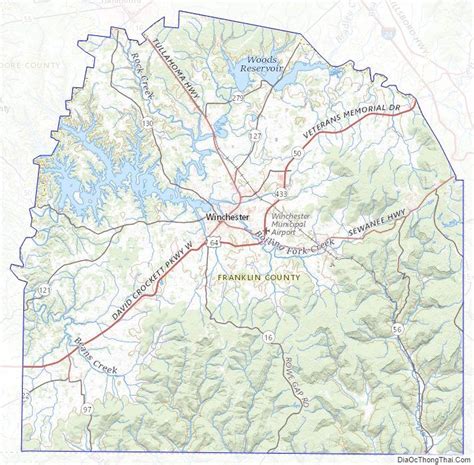 Topographic map of Franklin County, Tennessee | Tennessee