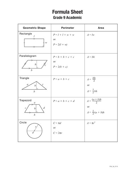 Grade 9 Geometry Formula Sheet - Academic Download Printable PDF ...