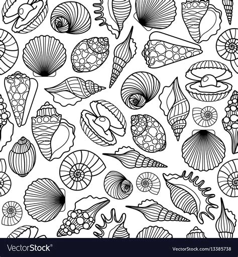 Sea shells black seamless pattern Royalty Free Vector Image