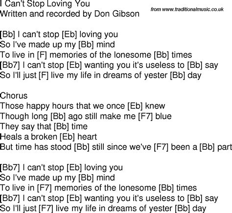 Old time song lyrics with guitar chords for I Can't Stop Loving You Bb