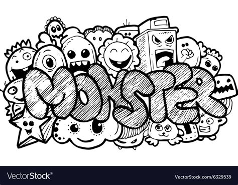 Monster cartoon hand-drawn doodle Royalty Free Vector Image