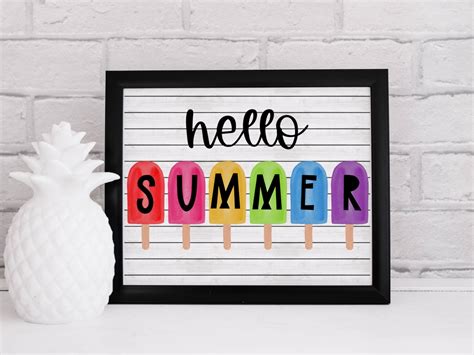 Hello Summer Printable Sign, Summer Decor, Printable Decor, Popsicle ...