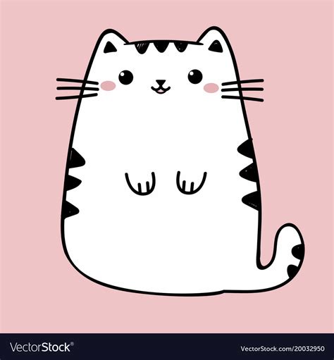 Kawaii cute fat white cat anime style Royalty Free Vector