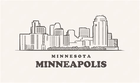 Premium Vector | Minneapolis skyline minnesota drawn sketch