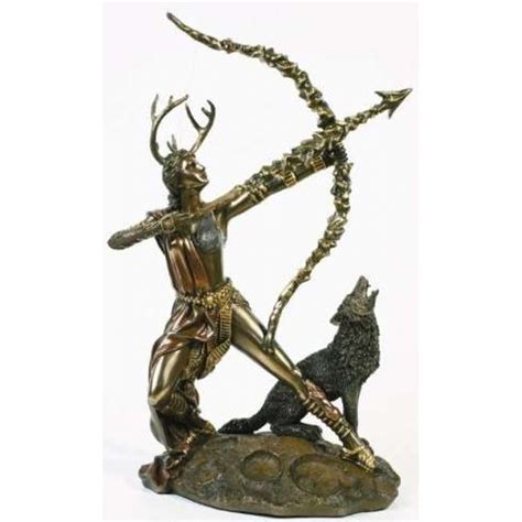 Diana Artemis Greek Goddess of the Hunt Statue with Wolf