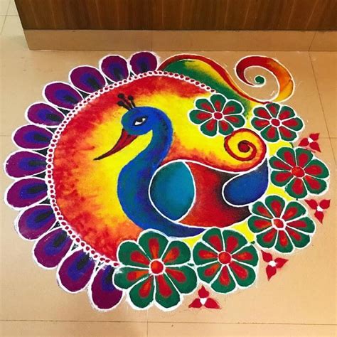 Top 10 Awesome and Easy Peacock Rangoli Designs - myMandap