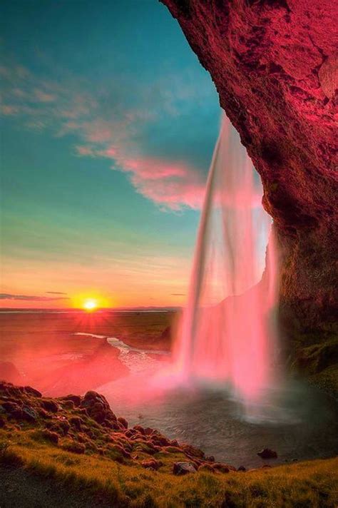 Waterfall Sunset, Seljalandsfoss, Iceland | Pictures Art Blog