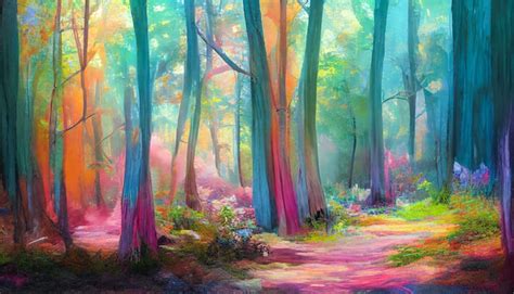 Premium Photo | Colorful forest in pastel