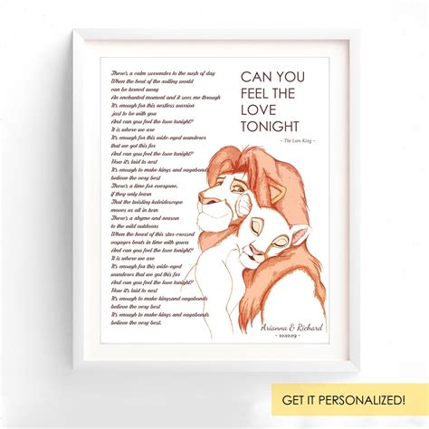 The Lion King Song LyricsCan You Feel The Love Tonight Song | Etsy