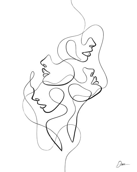 Abstract Faces in One Continuous Line | Line art drawings, Abstract ...