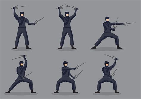 Japanese Ninja With Sais In Martial Arts Action Vector Characters Stock ...