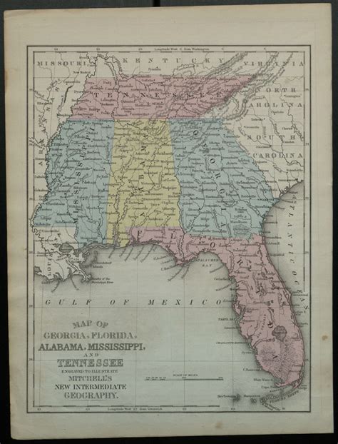 Map of Georgia, Florida, Alabama, Mississippi, and Tennessee engraved ...