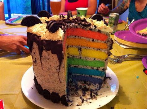 Rainbow cake with Oreo cream cheese frosting. | Cake, Oreo cream cheese ...