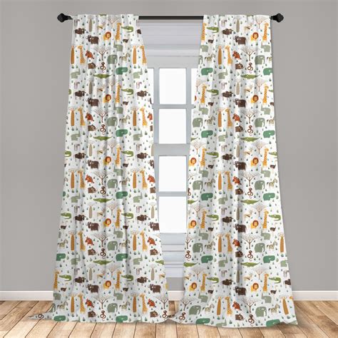 Cartoon Animal Curtains 2 Panels Set, Grunge Savannah Fauna Childhood ...