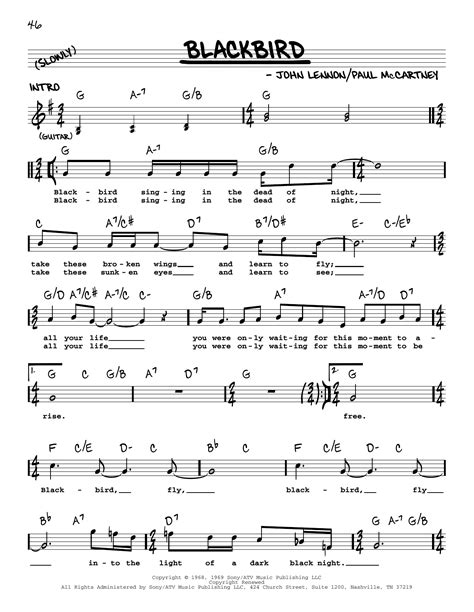 Blackbird by The Beatles Sheet Music for Real Book – Melody, Lyrics ...