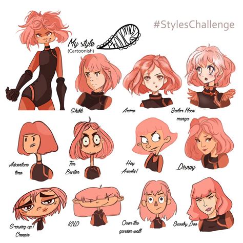 the character sheet for style challenge, which includes pink hair and ...