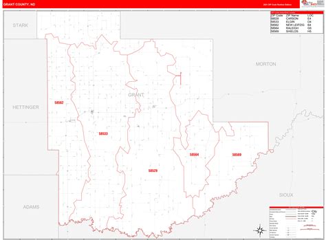 Grant County, ND Zip Code Wall Map Red Line Style by MarketMAPS - MapSales