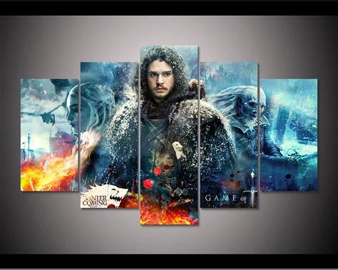 Framed HD Print 5pcs Game of Thrones John Snow canvas wall art Painting ...