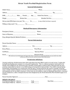 Youth Football Registration Form Template - Fill and Sign Printable ...