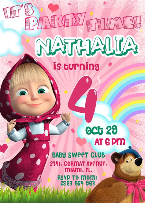 Masha and The Bear Birthday Invitation | Lovely Invite