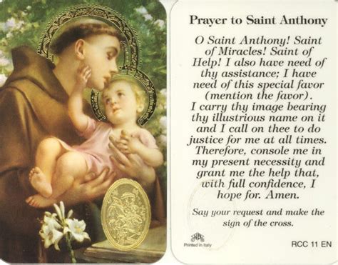 St. Anthony, Prayer Card with Embossed Medal - St. Jude Shop, Inc.