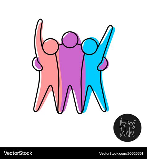 Happy three friends line style logo Royalty Free Vector