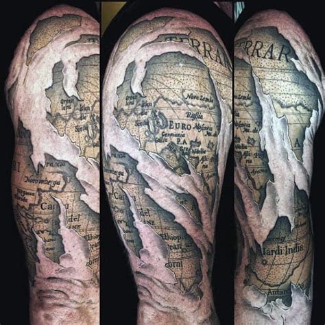 50 World Map Tattoo Designs For Men - Adventure The Globe | World map ...