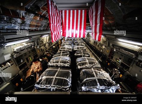 Pallets of cargo inside of a C-17 Globemaster III before conducting air ...