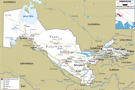 Large road map of Uzbekistan with cities and airports | Uzbekistan ...