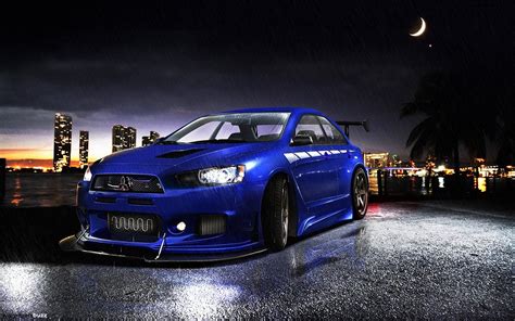 Blue Mitsubishi Lancer Evolution X HD Wallpaper - 9to5 Car Wallpapers