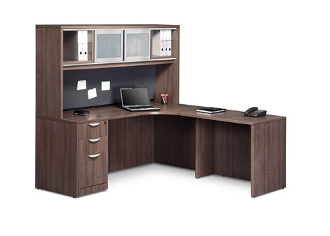 L Shaped Desk with Hutch and Drawers - PL Laminate