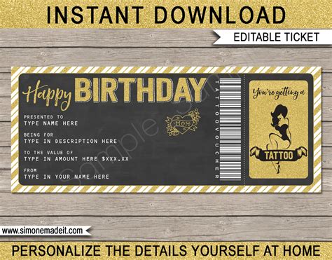 Printable Birthday Tattoo Gift Voucher Template | DIY Gift Certificate